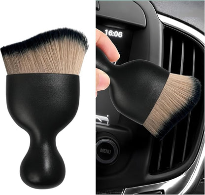 Dickno Car Interior Dust Brush, Soft Scratch Free Auto Detailing Brushes, Universal Vehicle Interior Cleaning Tool for Automotive Dashboard, Air Vents, Leather(Brown & Black)