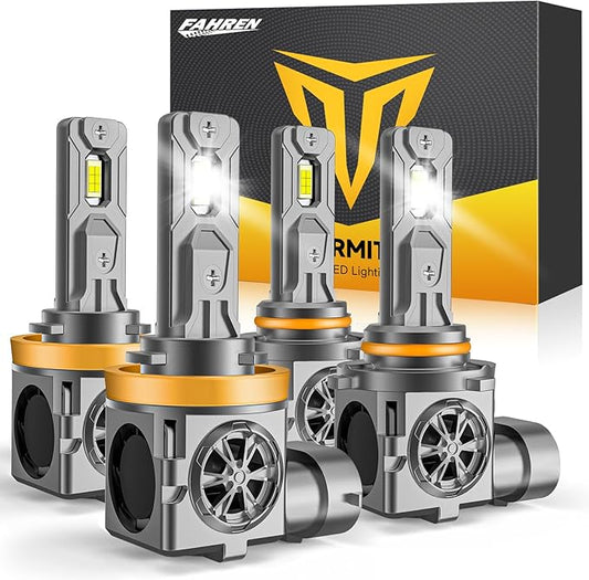 Termitor 9005/HB3 H11/H8/H9 LED Bulbs Combo, 150,000LM insane Brightness, Real 1:1 Mini Size, 6500K White, 70,000Hrs Long Service Life with cooling Fans, Plug N Play, Pack of 4
