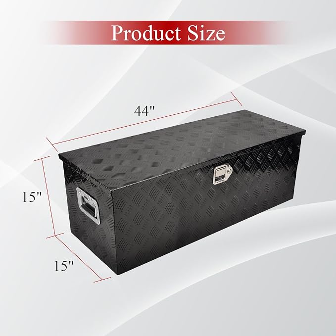 44'' Inch Aluminum Waterproof Storage Box (Truck Tool Box, Square, 15.5'' L x 44.5'' W x 15.6'' H, Black, Lockable, Unisex)