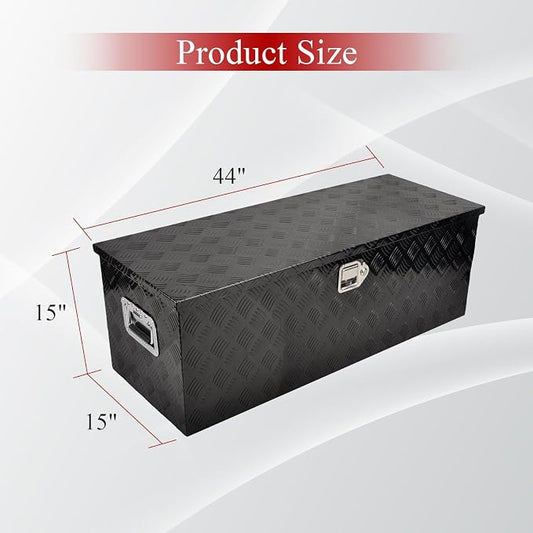 44'' Inch Aluminum Waterproof Storage Box (Truck Tool Box, Square, 15.5'' L x 44.5'' W x 15.6'' H, Black, Lockable, Unisex)