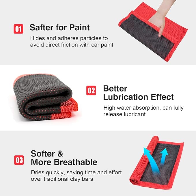 ARTIPOLY Clay Decontamination Towel - Professional Detail Products - Proven Cleaning & Release of Paint Contaminants; Increase Wax & Sealant Bond; Enhance Paint Gloss & Color; Fine Grade (12x12inches)