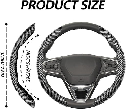 2pcs Universal Fit Carbon Fiber Steering Wheel Cover, Anti-Skid Steering Wheel Cover/Segmented Steering Wheel Protector/Car Interior Accessories (Bright Black)