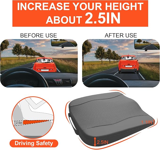 Lofty Aim Car Seat Cushion, Comfort Memory Foam Car Cushions for Driving - Sciatica & Lower Back Pain Relief, Driver Seat Pillow for Auto, Office Chair, Wheelchair - Classic Grey