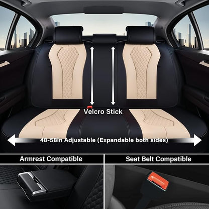Coverado Car Seat Covers, Leather Seat Covers Full Set, Beige Seat Covers, Car Seat Cushion, Driver Car Seat Covers, Waterproof Car Seat Protector Fit for Most Cars