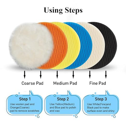 Autolock 3" Buffing Polishing Pads, 6Pcs 3.5 Inch 85mm Face for 3 Inch Backing Plate, Compound Buffing Sponge and Woolen Pads, Cutting Polishing Pad Kit for Car Buffer Compounding, Polish and Wax