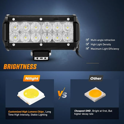 Nilight LED Light Bar with Amber/Black Covers 2 PCS 36 W 6.5 Inch Flood Off Road Lights Super Bright Driving Fog Boat Lighting Pods for Trucks Pickup Golf Cart SUV ATV UTV 4x4 Van Camper