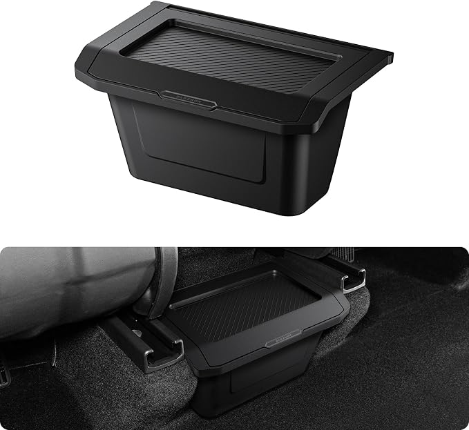BASENOR Tesla Model Y Juniper Rear Center Console Organizer, TPE Dustproof Trash Can with Anti-Slip Lid, Garbage Bin Backseat Storage Box for 2025 2026 Model Y