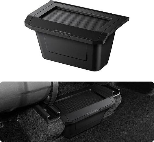 BASENOR Tesla Model Y Juniper Rear Center Console Organizer, TPE Dustproof Trash Can with Anti-Slip Lid, Garbage Bin Backseat Storage Box for 2025 2026 Model Y