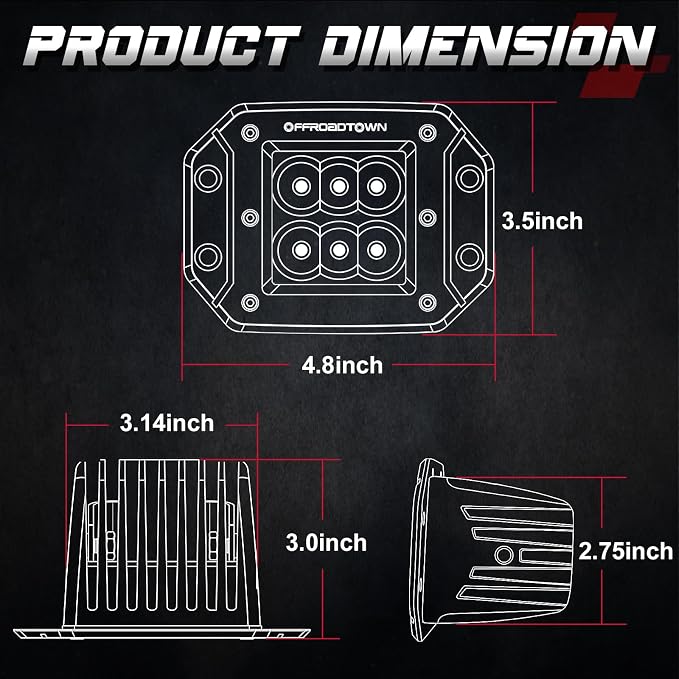 Flush Mount LED Pods Amber, OFFROADTOWN 5'' 12,000LM CREE LED Driving Lights Fog Light Reverse Yellow Backup Lights Off Road Flush Light Bar for Truck Pickup UTV ATV Boat 4x4 Car