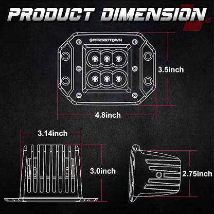 Flush Mount LED Pods Amber, OFFROADTOWN 5'' 12,000LM CREE LED Driving Lights Fog Light Reverse Yellow Backup Lights Off Road Flush Light Bar for Truck Pickup UTV ATV Boat 4x4 Car