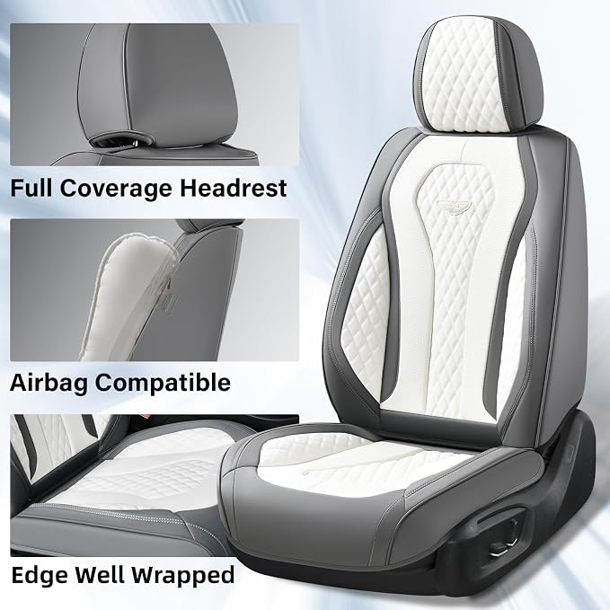 Coverado Seat Covers, Car Seat Covers Front Seats, Car Seat Cover, Waterproof Car Seat Covers, Car Seat Cushion, Front Car Seat Covers Leatherette Car Seat Protector Universal Fit Most Cars White