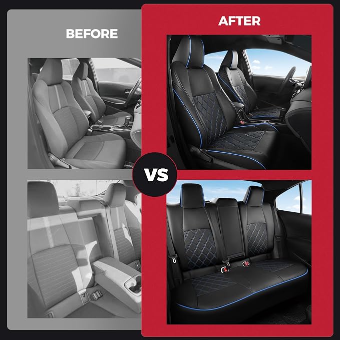 FREESOO for Toyota Corolla Seat Covers 2020-2026 SE/SE Apex Nightshade & 2023-2025 XSE & 2025 FX, Custom Car Seat Covers, Leather Car Seat Cover, Waterproof Seat Covers for Cars, Black Blue Full Set