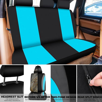 ROCEEI 43 Pcs Car Seat Cover Full Set for Women Christmas Fuzzy Car Accessories Fluffy Steering Wheel Cover Front Rear & Belt Handbrake Shift Accessory for Winter (Lake Blue)