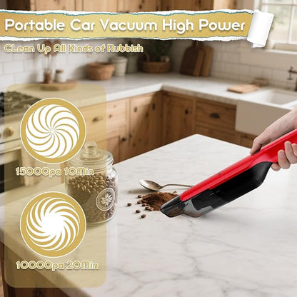 Handheld Vacuum Cordless,Dust Busters Cordless with Storage Dock,15KPA High Power Portable Vacuum Vordless,USB Quick Charge,Mini Vacuum with Multi-Nozzles & Washable Filter，Red