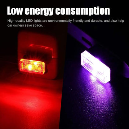 Ziciner 4 PCS USB LED Car Interior Atmosphere Lamp, Portable Mini LED Night Light, Plug-in USB Interface Trunk Ambient Lighting Kit, Universal Interior Accessories (Red+Purple)
