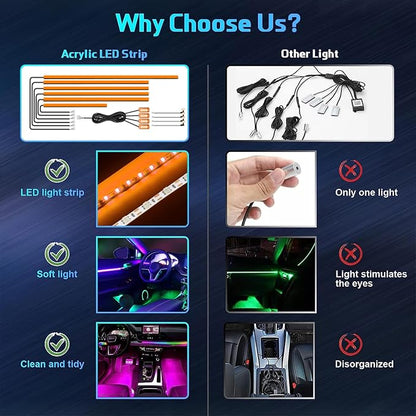 Acrylic Interior Car Lights, Car Accessories 14 in 1 Car LED Strip Lights with APP Control