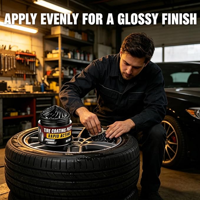 Premium Tire Coating Paste Rapid Acting, Tire Nourish Cream & Trim Restorer, Cera para NeumáTicos, Bring Back The Original Deep Black Shine to Rubber and Plastic (4Pc)