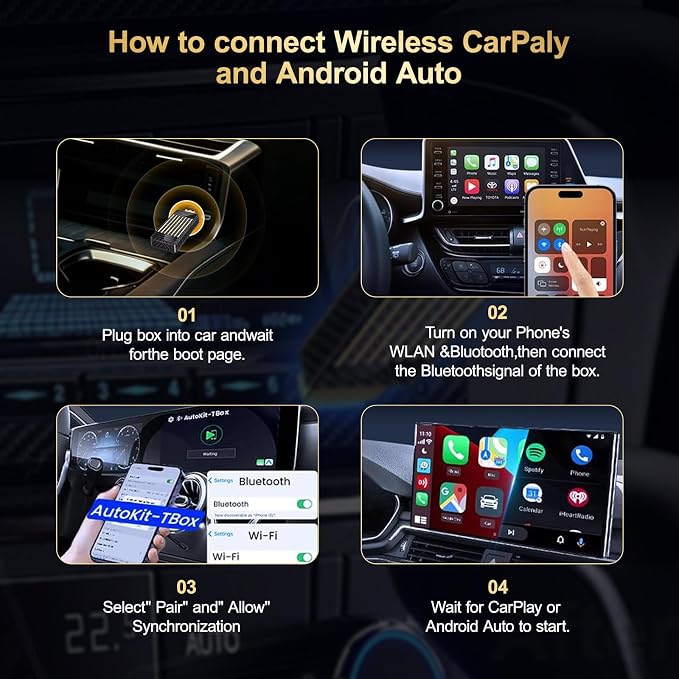 Wireless CarPlay & Android Auto Adapter AI Magic Box,Built-in Play Store YouTube TikTok, HD Screen Mirroring, Plug and Play for OEM Factory Wired CarPlay Vehicles