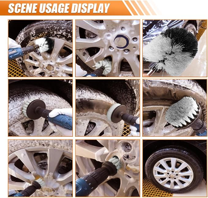 3PCS Car Detailing Drill Brush Set, Car Interior Power Scrubber Brush, Wheel Cleaner Drill Brush, Car Wash Cleaning Kit for Floor, Grout, Car Mats, Tub, Tile, Bathroom, Carpet (White)