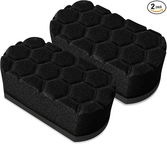 2PCS Tire Waxing Applicator Pad, Sponge Pad, Easy Grip Hex Logic Tire Shine Dressing Applicator Sponge, Car Durable and Reusable Cleaning Foam Sponges for Wheel Tire Polishing (Black)