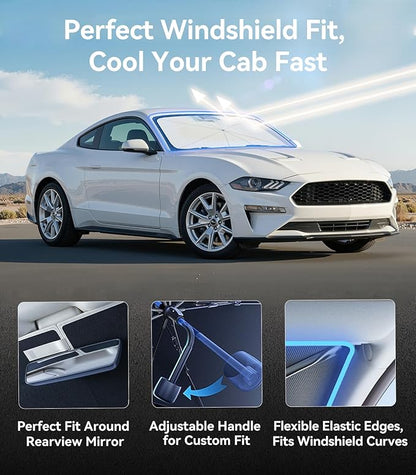 Nmoiss Windshield Sun Shade Umbrella [Vinyl Coating Heat Shield] for Ford Mustang 2005-2026 Accessories, Protect Car from Sun Rays & Heat Damage Keep Cool and Protect Interior
