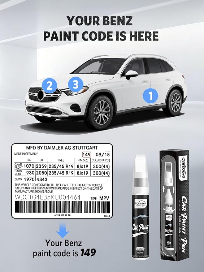 Cirrus Silver Metallic(922) for Mercedes Benz Touch Up Paint Pen, 2 in 1 Car Scratch Remover with Pen Tip and Brush, Precise Color Match for Car Paint Scratch Repair, Quickly and Easily Fix Chips and Nicks