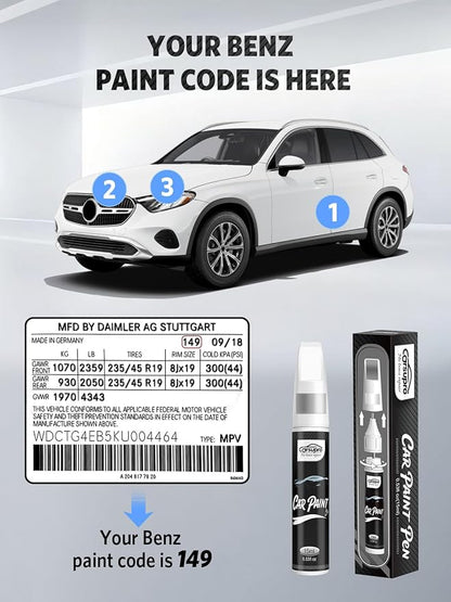 Cirrus Silver Metallic(922) for Mercedes Benz Touch Up Paint Pen, 2 in 1 Car Scratch Remover with Pen Tip and Brush, Precise Color Match for Car Paint Scratch Repair, Quickly and Easily Fix Chips and Nicks