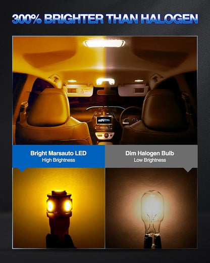 Marsauto 194 LED Bulb Amber Yellow 168 T10 2825 5SMD No Polarity Replacement Bulbs for Car Dome Map Door Courtesy License Plate Dashboard Lights