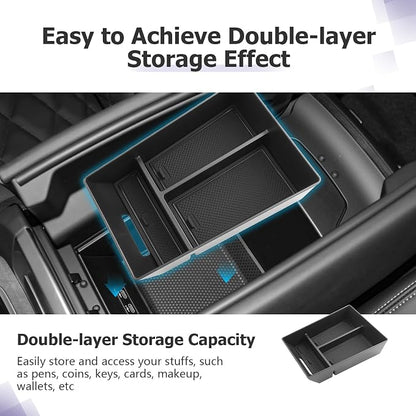 LUWU Center Console Organizer Compatible with BMW X5 G05 2019-2026/X6 G06 2020-2026/X7 G07 2019-2026 Accessories Armrest Console Storage Box Insert Tray ABS Material Black Coin Container Black
