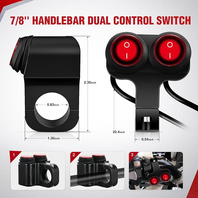 Nilight 7/8" Handlebar Motorcycle LED Driving Light Pod 2PCS 3 Inch 40W White Amber Dual Color Spot Beam Fog Auxiliary Offroad Lighting with 16AWG Wiring Harness for 12V Motorbike Dirt Bike e-Bike