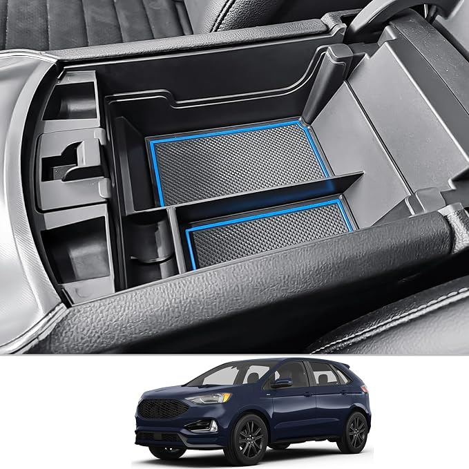 CDEFG for 2020-2023 2024 Edge Center Console Organizer Tray Compatible with 2020-2023 2024 Ford Edge Middle Console Organizer Armrest Tray Storage Box 2023 2024 Edge Accessories (Blue Trim)