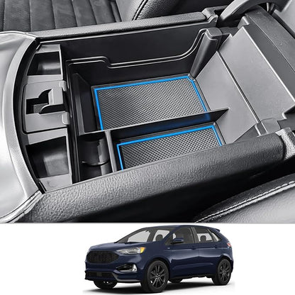 CDEFG for 2020-2023 2024 Edge Center Console Organizer Tray Compatible with 2020-2023 2024 Ford Edge Middle Console Organizer Armrest Tray Storage Box 2023 2024 Edge Accessories (Blue Trim)