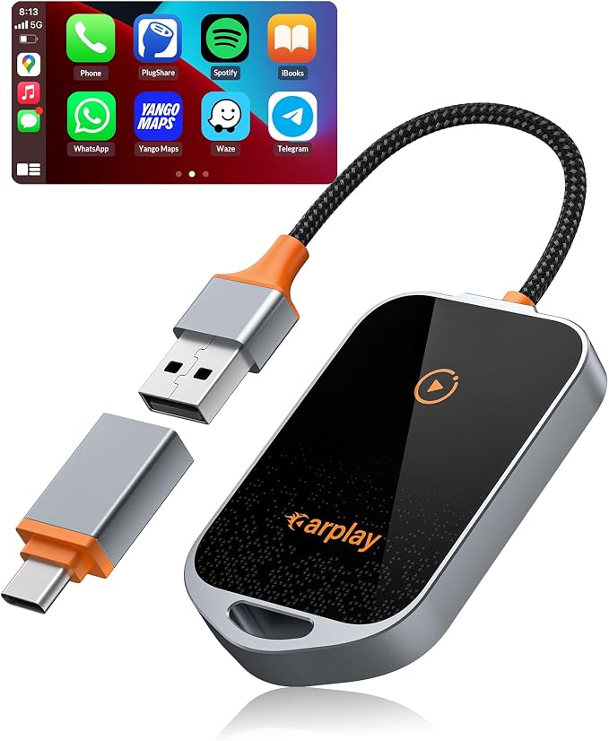 Wireless Carplay Adapter - Converts Factory Wired Carplay to Wireless, Plug and Play Car Play Wireless Adapter for Apple, Wireless Carplay Fit for Cars from 2015+ and for iPhone iOS 10+