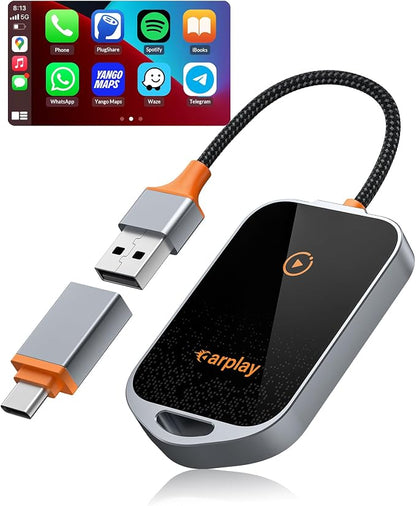 Wireless Carplay Adapter - Converts Factory Wired Carplay to Wireless, Plug and Play Car Play Wireless Adapter for Apple, Wireless Carplay Fit for Cars from 2015+ and for iPhone iOS 10+