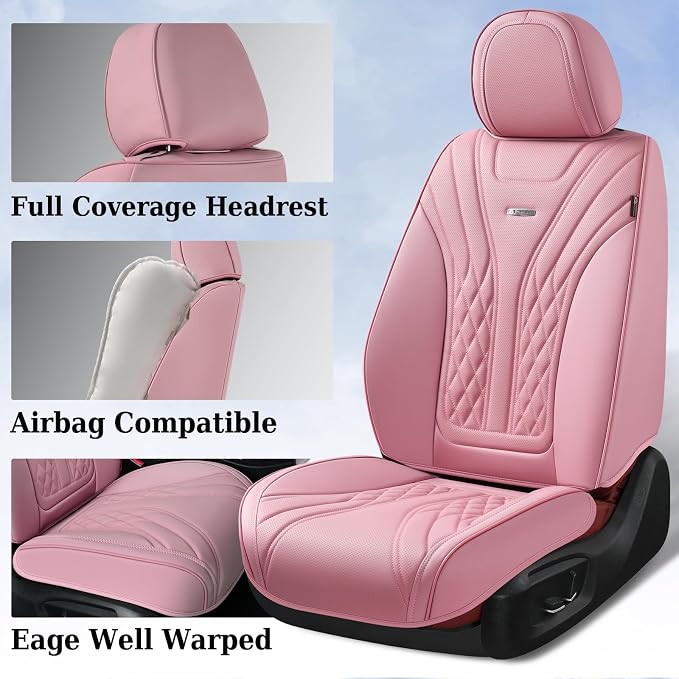 Coverado Car Seat Covers Full Set, Automotive Front and Rear Seat Covers with Backrest, Nappa Leather Car Seat Protectors Waterproof, Universal for Most Vehicles