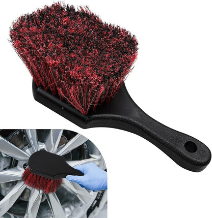 Hovom Car Wash Brush for Tire & Wheel Rim, Soft Bristle Wheel Cleaning Brushes, Short Handle Tire Cleaner Brush Releases Dirt and Road Grime, Universal Car Cleaning Supplies (Black+Red)
