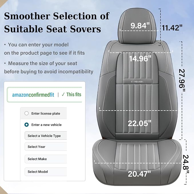 Coverado Car Seat Covers Full Set, Seat Covers for Cars,Gray Car Seat Cover, Waterproof Car Seat Protector, 5 Pieces Nappa Car Seat Cushion, Car Seat Covers Front Seats and Back Fit for Most Cars