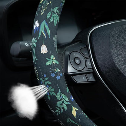 Boho Floral Steering Wheel Cover Auto Steering Wheel Protector, Anti-Slip, Breathable, Absorbing Sweat, Universal Floral Car Accessories 14.5–15 inch,Fit for Most Car, Trucks, SUV