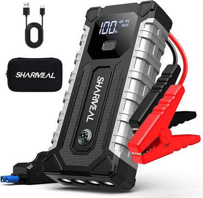 Sharmeal Car Battery Jump Starter 6000A, Car Jumper Starter Battery Pack for Up to All Gas & 10.0L Diesel Engines, 12V Portable Jump Box with 3 Modes Flashlight and Jumper Cable