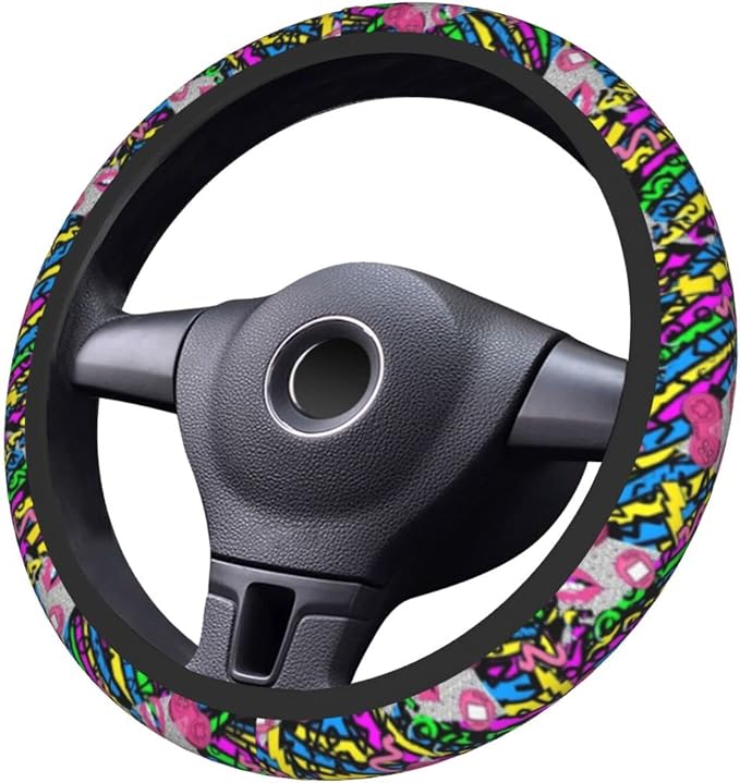 The Universal Elastic Steering Wheel Protective Cover Vintage 80s 90s Style is Heat-Resistant and Non-Slip Suitable for Most Vehicles