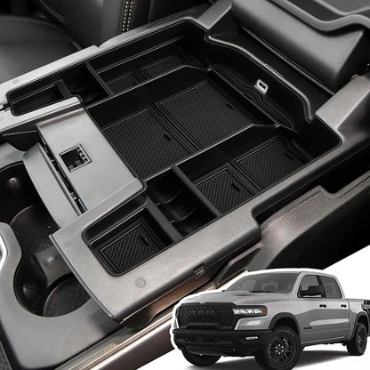 Center Console Organizer for 5th Gen 2025 2024-2019 Ram 1500 2500 3500(Full Console w/Bucket Seats Only), ABS Storage Box, Middle Console Tray Organizer, Insert Container Pallet-Black