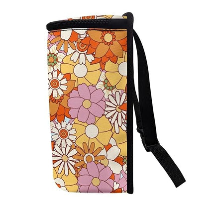 Vintage Hippie Floral Print Car Trash Can with Lid Car Accessories for Men Women Trash Bin Hanging Back of Seat Collapsible Leak Proof Multipurpose Vehicle Garbage Can
