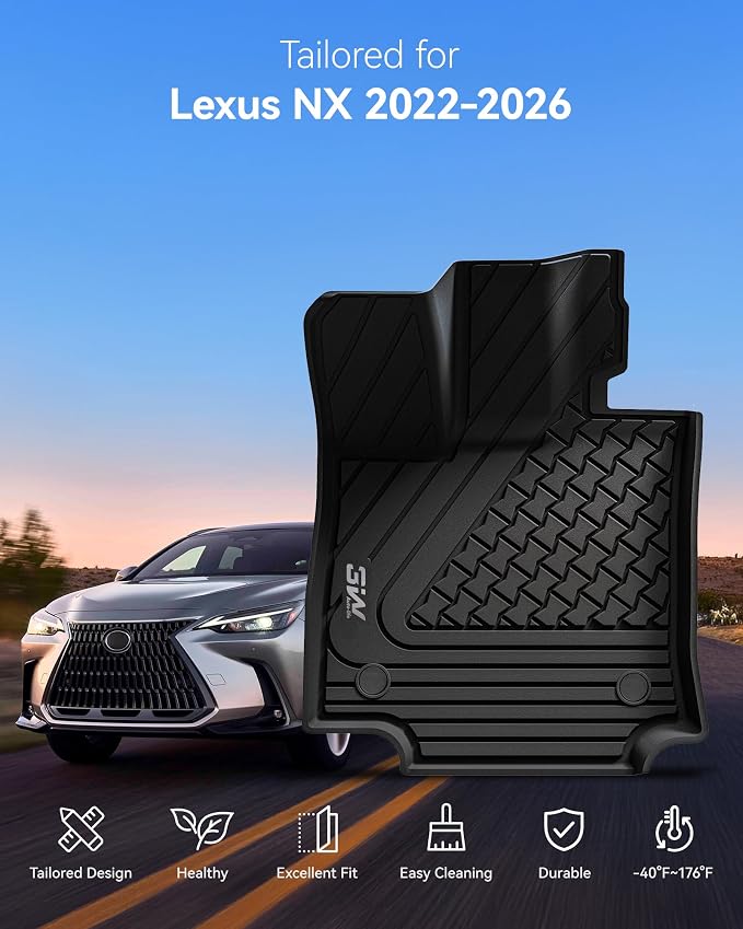 3W Floor Mats & Cargo Liner Fit Lexus NX/ NX250/ NX350 2022-2025 2026 (Not Fit for NX350h/ NX450h+), TPE All Weather Custom Fit Floor Liner for Lexus NX, 1st & 2nd Row Full Set Car Mats, Black