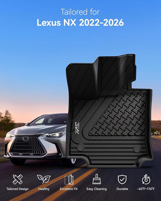 3W Floor Mats & Cargo Liner Fit Lexus NX/ NX250/ NX350 2022-2025 2026 (Not Fit for NX350h/ NX450h+), TPE All Weather Custom Fit Floor Liner for Lexus NX, 1st & 2nd Row Full Set Car Mats, Black