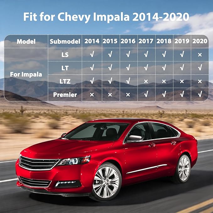 Floor Mats & Cargo Liner for Chevy Impala 2020 2019 2018 2017 2016 2015 2014, All Weather TPE Floor Liners Custom Fit Impala Heavy Duty Car Mats 1st & 2nd Row & Trunk Mat Accessories Black