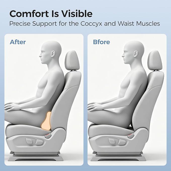 Lumbar Support Pillow - Back Pain Relief Cushion, Fits Tightly Around the Coccyx, Ergonomics Memory Foam, Skin-Friendly Fabric, Fit Car Drive, Office Chair, Rest Seat, Wheelchair (Gray)
