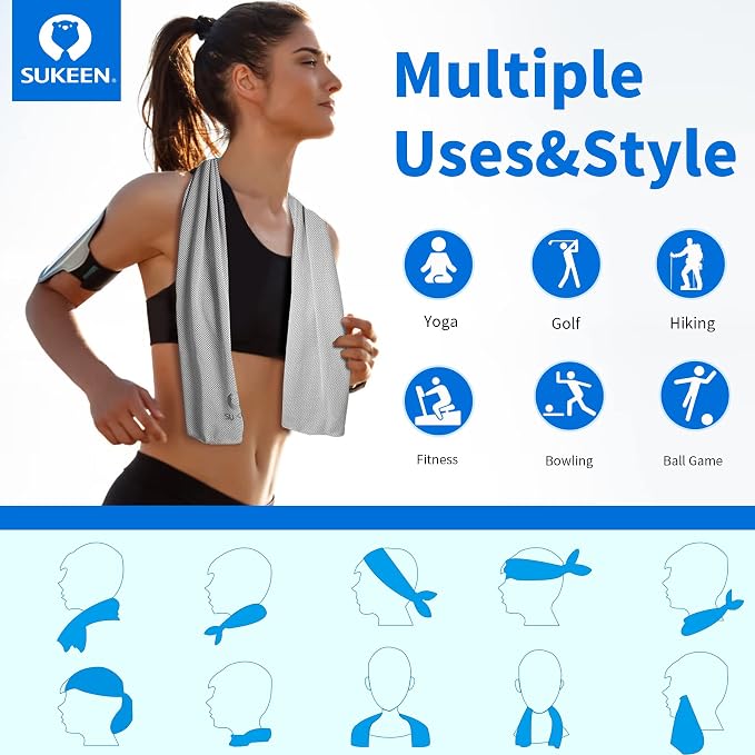 Sukeen 4Pack Cooling Towel (40"x12"),Ice Towel,Soft Breathable Chilly Towel,Microfiber Towel for Yoga,Sport,Running,Gym,Workout,Camping,Fitness,Workout & More Activities