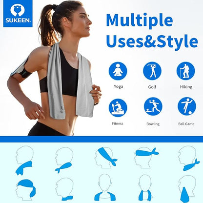 Sukeen 4Pack Cooling Towel (40"x12"),Ice Towel,Soft Breathable Chilly Towel,Microfiber Towel for Yoga,Sport,Running,Gym,Workout,Camping,Fitness,Workout & More Activities
