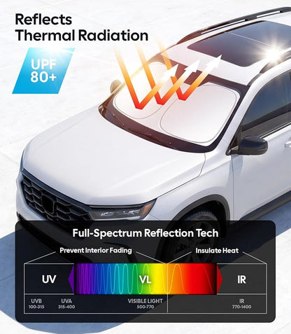 for Honda Pilot Windshield Sunshade [OEM Design, 100% Sun Blockage] Foldable Heat Insulation Sun Shade with Storage Bag, for Honda Pilot (2016-2026), Silver Coating