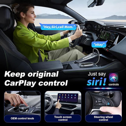 Wireless Carplay Adapter, 2025 Upgraded, Plug and Play Dongle for Apple Car Play Converts Wired to Wireless carplay Adapter for iPhone, Mini Control for Cars from 2017 & for iOS 10+